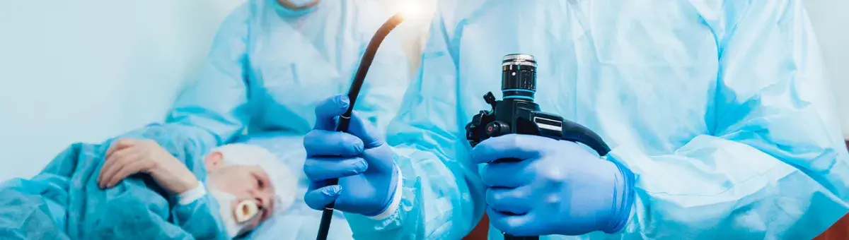 Endoscopy procedure with tools and patient