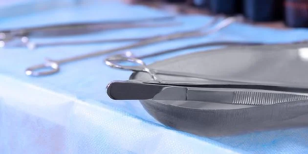 Medical instruments on tray