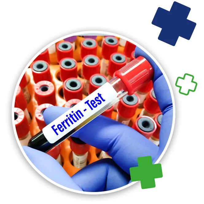 Krevní vzorek pro test ferritinu na diagnostiku anémie.