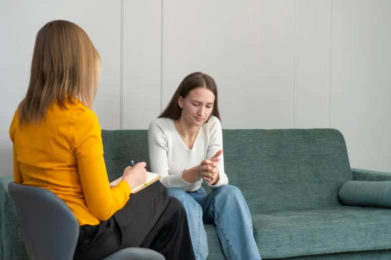 Woman talking to therapist
